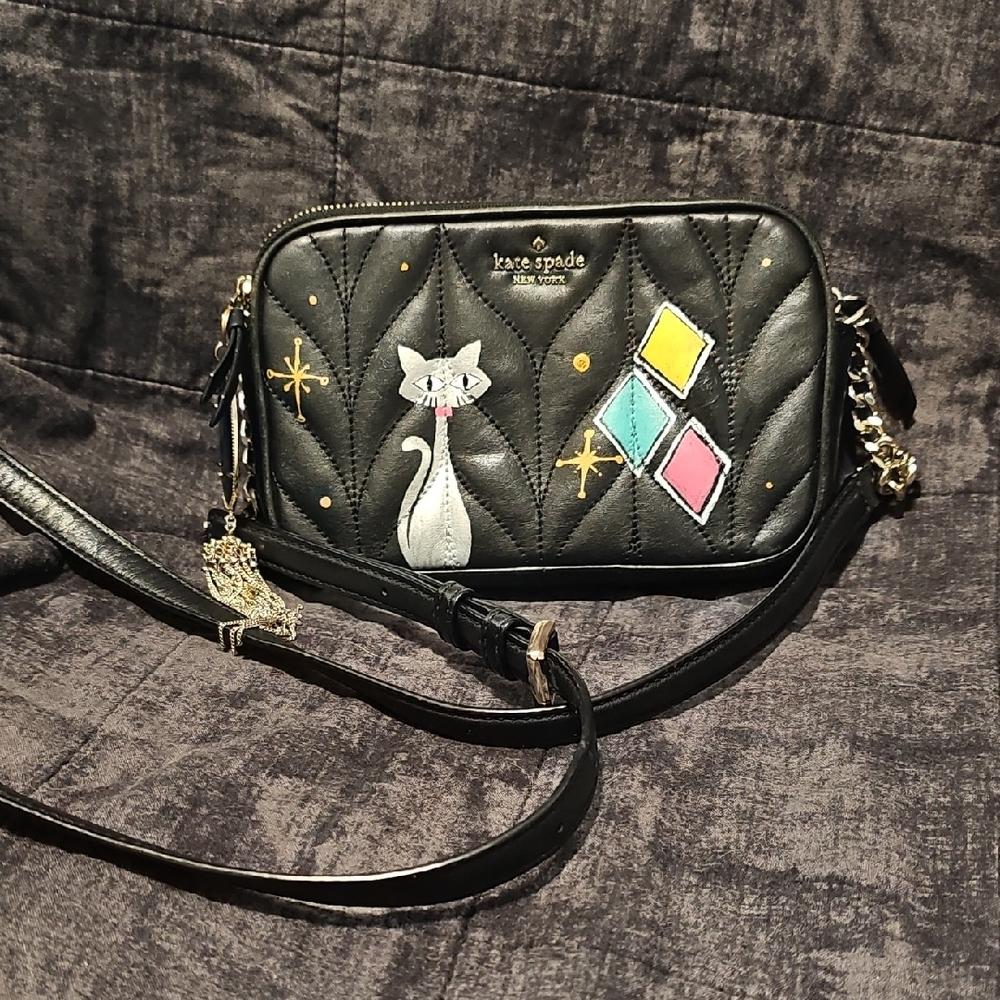 Kate Spade Black Quilted Cat Crossbody Bag